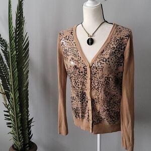 Charter Club sequin leopard print button-down cardigan